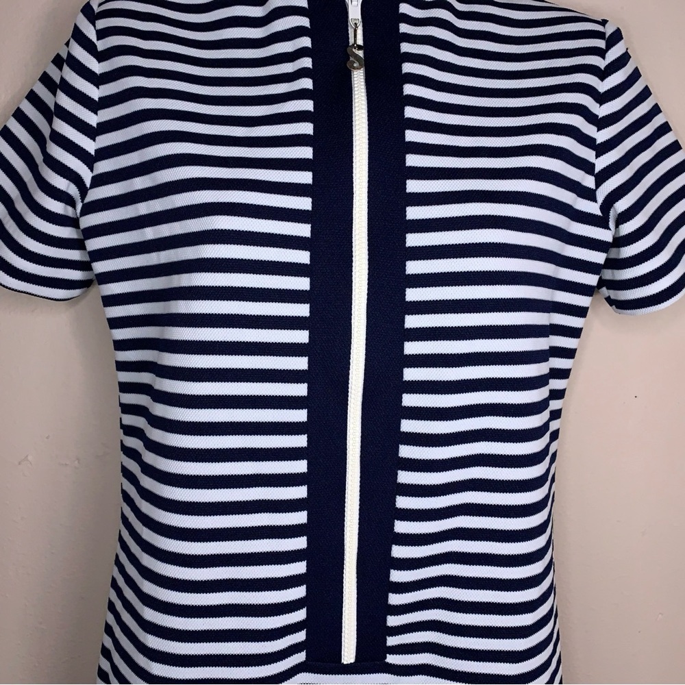 Vintage Serbin Size 6 Navy Blue And White Striped Dress Short Sleeve Sporty - Picture 5 of 16